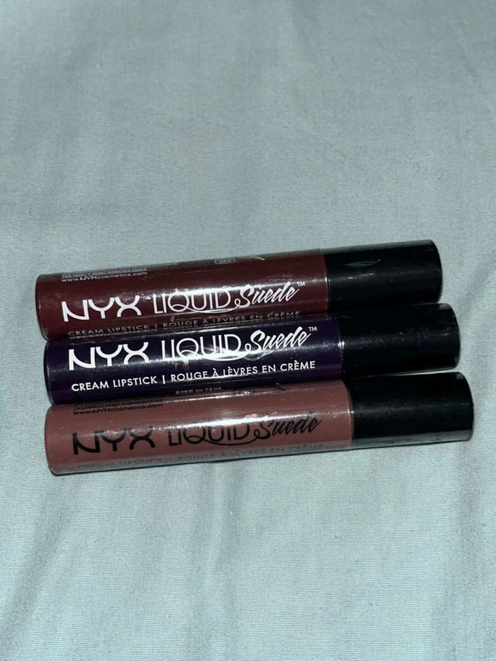 NYX Liquid Lipstick Trio — Burgundy, Deep Purple, Warm Brown